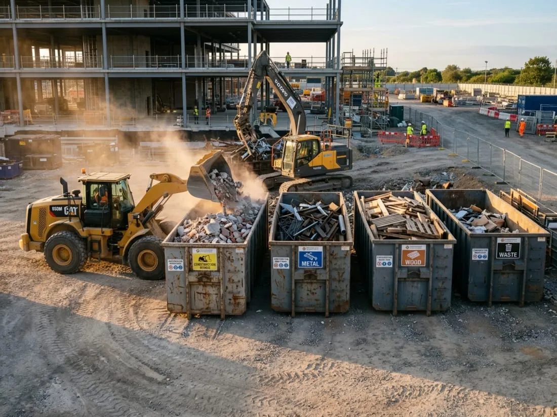 Materialtrennung und fachgerechte Entsorgung auf einer Baustelle
